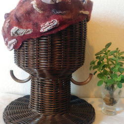 Pattiworkベレー帽　赤　<インド綿ブロックプリント・羊毛フェルト> 3枚目の画像