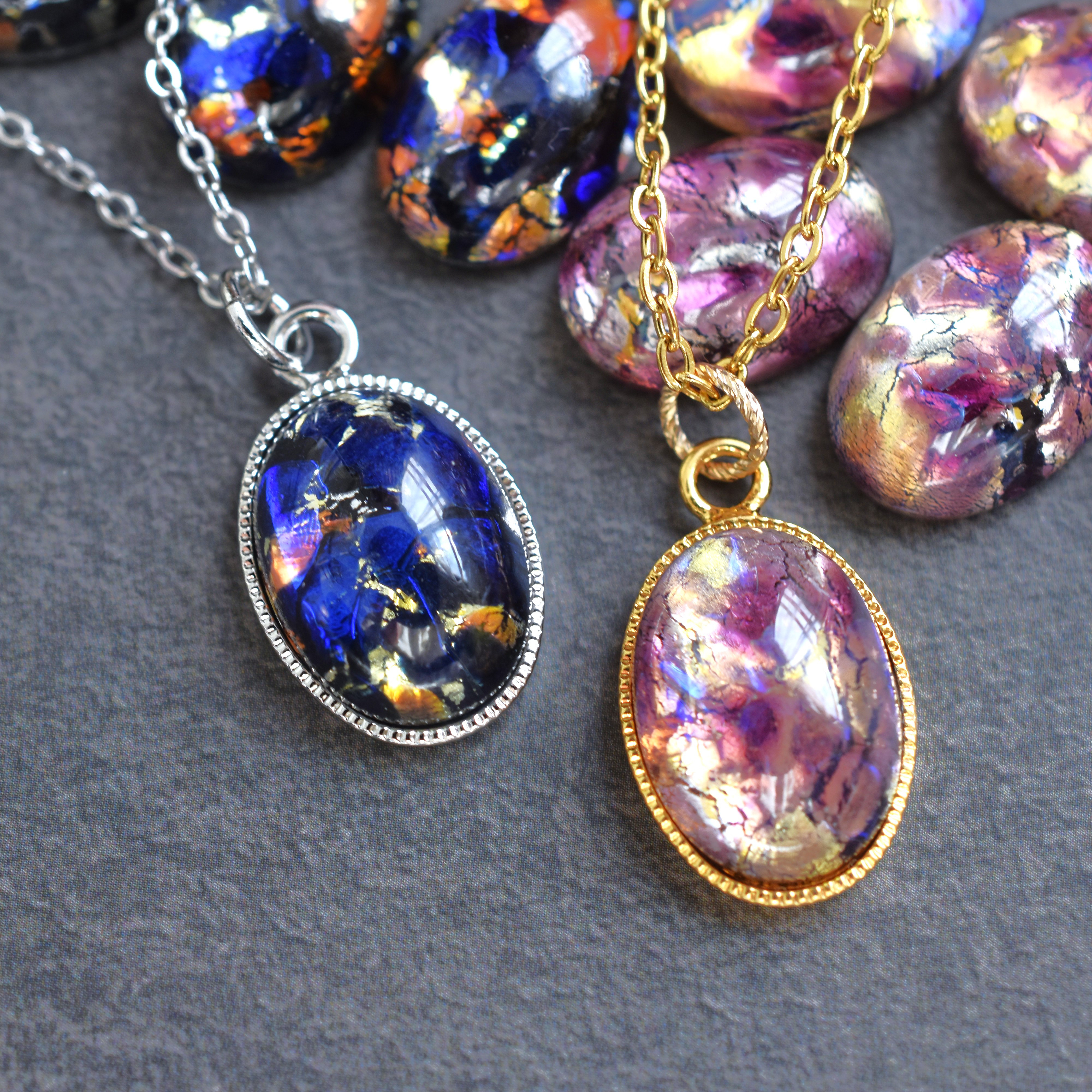 【限定数のみ・選べる】幻想夜　ドラゴンズブレス　オーバルカボション　サージカルステンレスネックレス