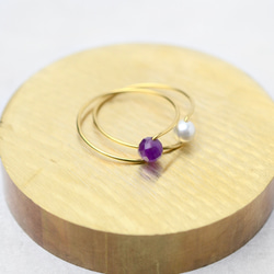 紫水晶和貝殼珍珠 3 向戒指手術不鏽鋼生日禮物生日石 第7張的照片