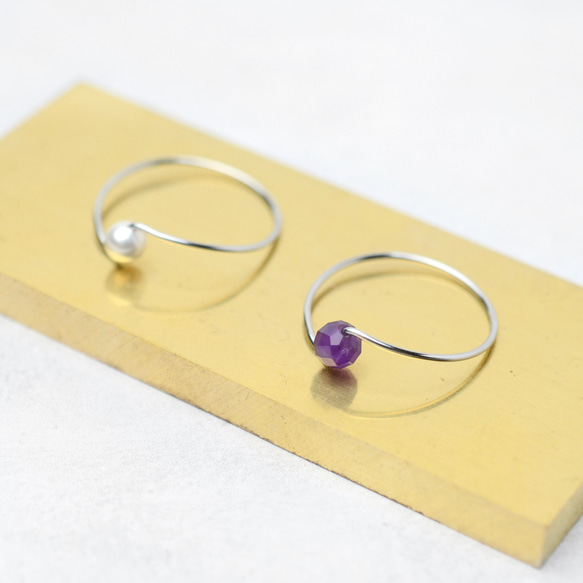 紫水晶和貝殼珍珠 3 向戒指手術不鏽鋼生日禮物生日石 第14張的照片