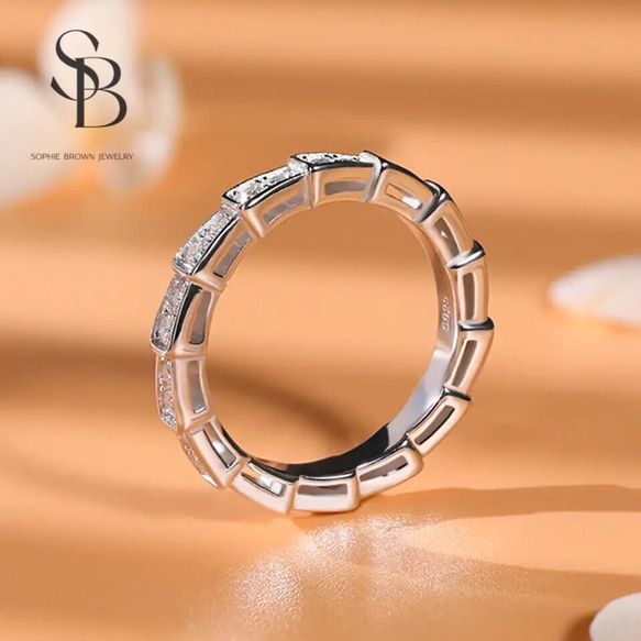 モアッサナイト スネークボーン フルエタニティリング キラキラ S925 ゴージャス 指輪 ウェディング リング 3枚目の画像
