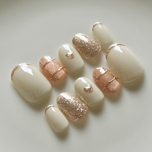 ネイルチップ ピーチ ピンク オレンジ ハート マグネット 春 夏 淡色