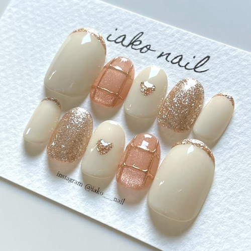 ネイルチップ ピーチ ピンク オレンジ ハート マグネット 春 夏 淡色