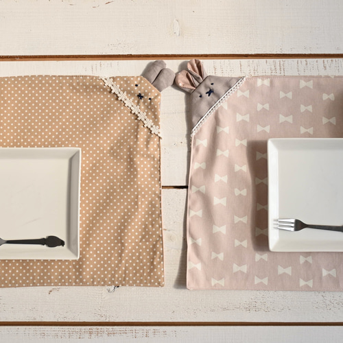 サイズ変更可♪うさちゃん リバーシブルランチョンマット（シンプル