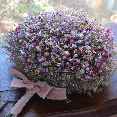 45cm) マメグンバイナズナとピンクの小花のお花畑スワッグ/ドライ 