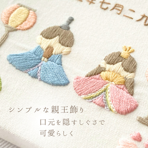 ひなまつり刺繍ボード　雛飾り　親王飾り　名前旗　初節句　桃 2枚目の画像