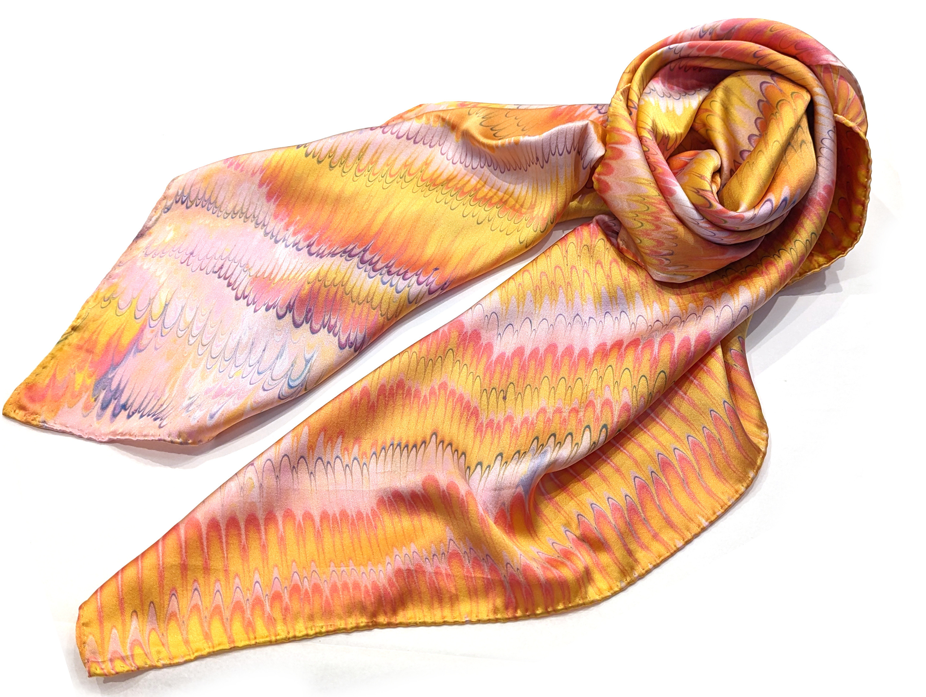 【一点物】墨流し染シルクスカーフ大  HL03_春羽柄