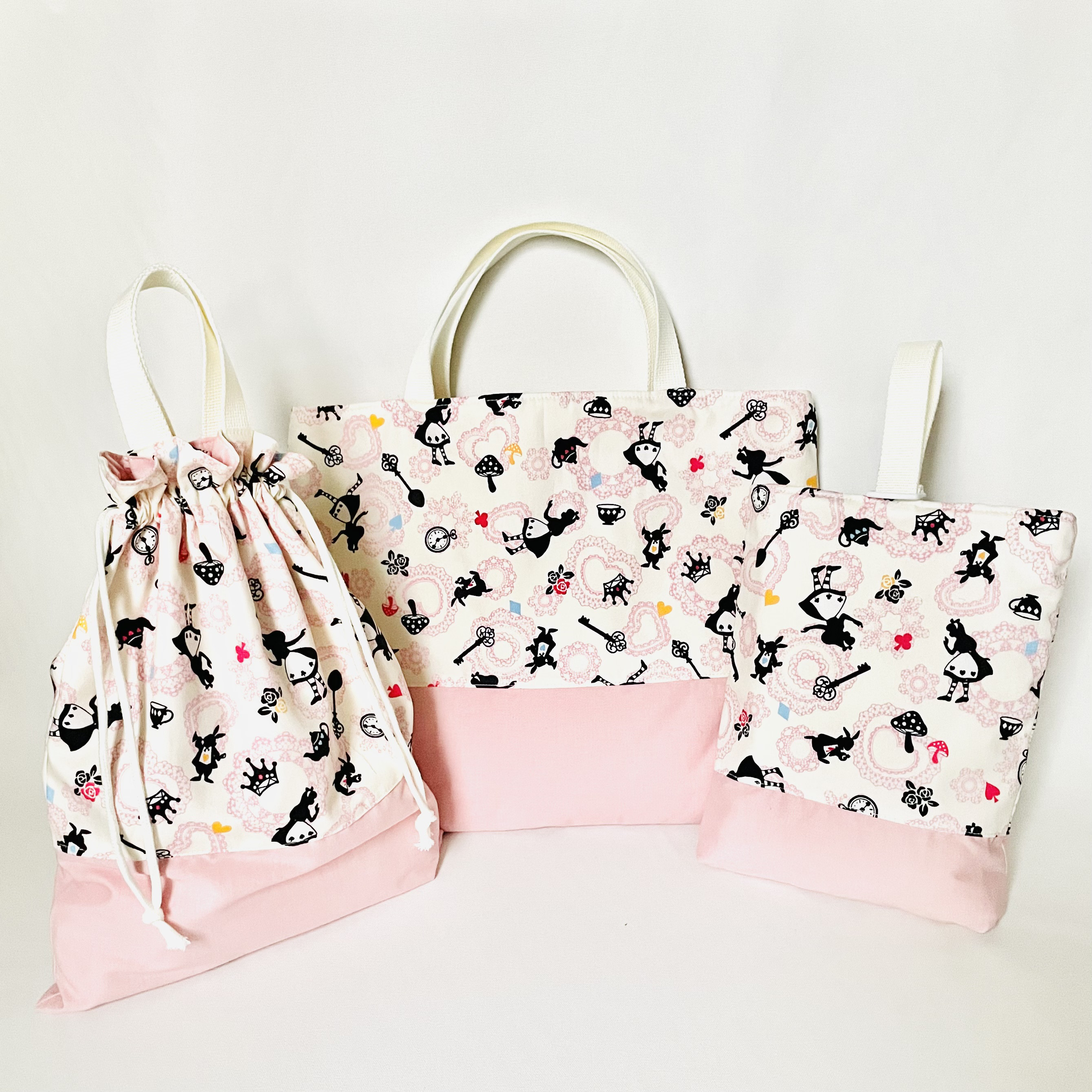 レースアリス　入園入学3点セット(女の子・裏布 キルティング・マチ付き・リボン) 入園入学2024