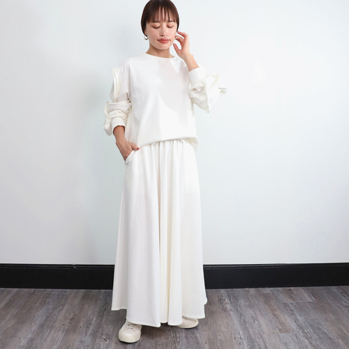 フリーサイズ スウェット セットアップ フリル袖長袖トップス&フレア