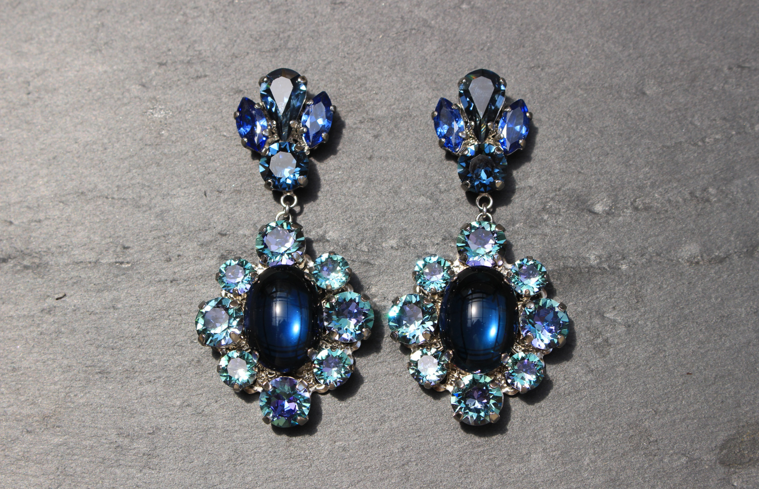 キラキラ ロココ調 ブルー系 スワロフスキー ピアス イヤリング ウェディング