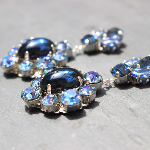 キラキラ ロココ調 ブルー系 スワロフスキー ピアス イヤリング ウェディング キラキラ ロココ調 ブルー系 スワロフスキー ピアス イヤリング