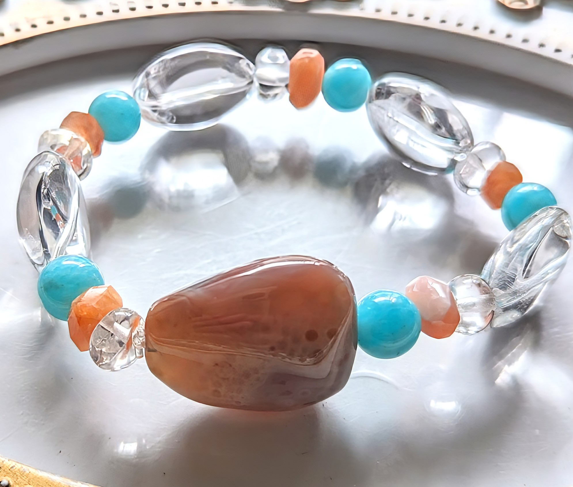 ✨自然のままで在ることの大切さを教えるクリスタル✨アゲート&カーネリアン&アマゾナイト&クリアクオーツのブレスレット✨