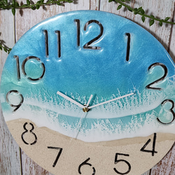 新作♦️海のアート時計 ボード 波 海 レジン アート ビーチ clock クロック 6枚目の画像