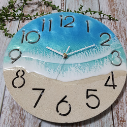 新作♦️海のアート時計 ボード 波 海 レジン アート ビーチ clock クロック 5枚目の画像
