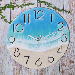 新作♦️海のアート時計 ボード 波 海 レジン アート ビーチ clock クロック 8枚目の画像