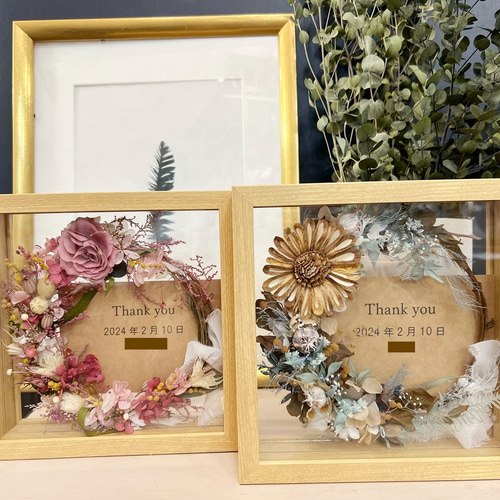 ガラスフレームinリース(ドライ＆プリザーブドフラワー) リース