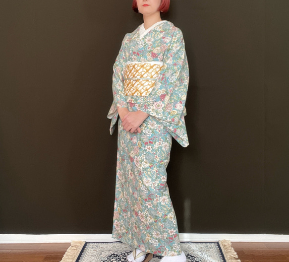 可憐で華やか花柄浴衣/サックスブルー 