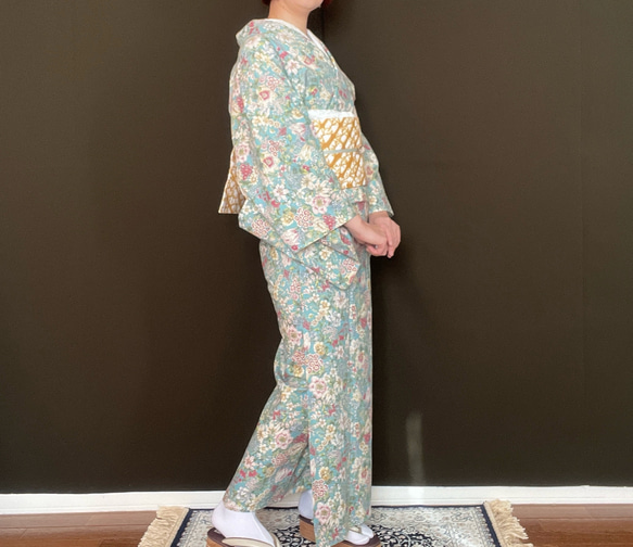 可憐で華やか花柄浴衣/サックスブルー 
