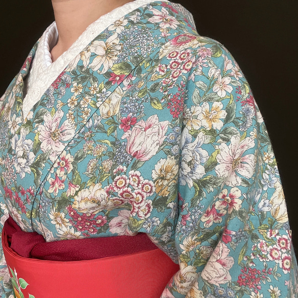 可憐で華やか花柄浴衣/サックスブルー 