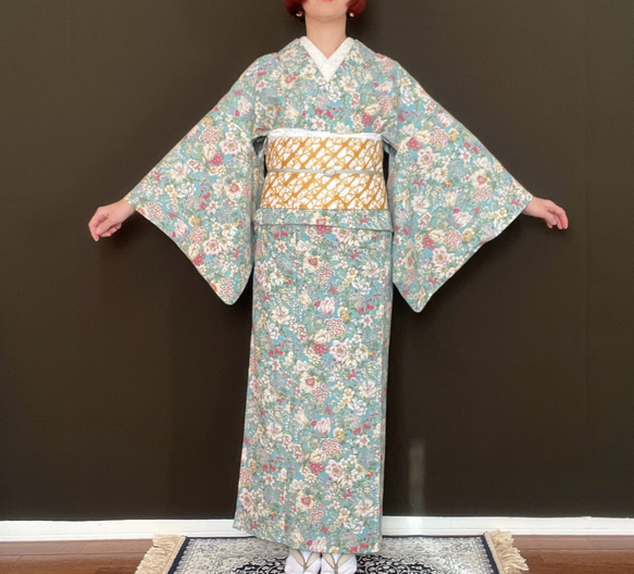 可憐で華やか花柄浴衣/サックスブルー 