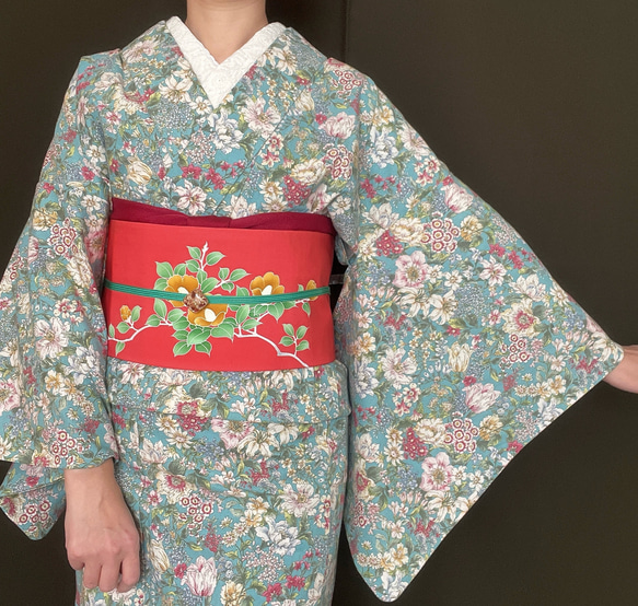 可憐で華やか花柄浴衣/サックスブルー 