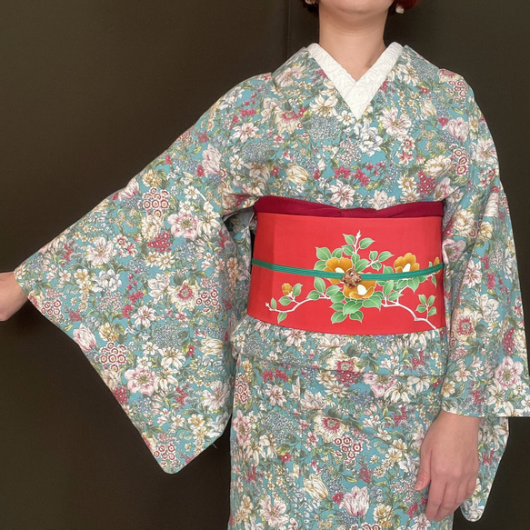 可憐で華やか花柄浴衣/サックスブルー 