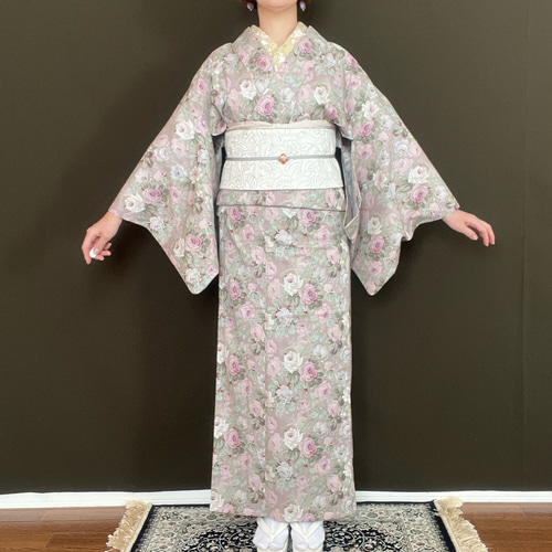 チュルチュルランド様　M3503★ 着物淡雪 ★ 綿浴衣 ★ 薔薇尽くし　浴衣 綿絽夏着物（浴衣） ニルス・ブルー | ＃さく研究所