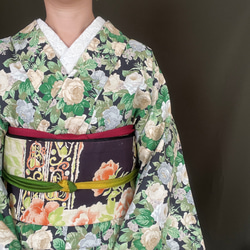 エレガントな薔薇柄浴衣/グリーン×ブラック 浴衣 花鹿 kajika 通販