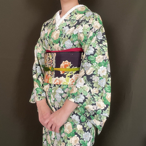 【新品】 浴衣 黒×グリーン 花柄 Tika 浴衣 レディース 50代 フリーサイズ セット 20代 40代 花柄