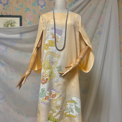 正絹 濃紺 扇絞り 着物リメイクケープドレス 正絹 濃紺 扇絞り 着物リメイクケープドレス 正絹 濃紺 扇絞り 着物