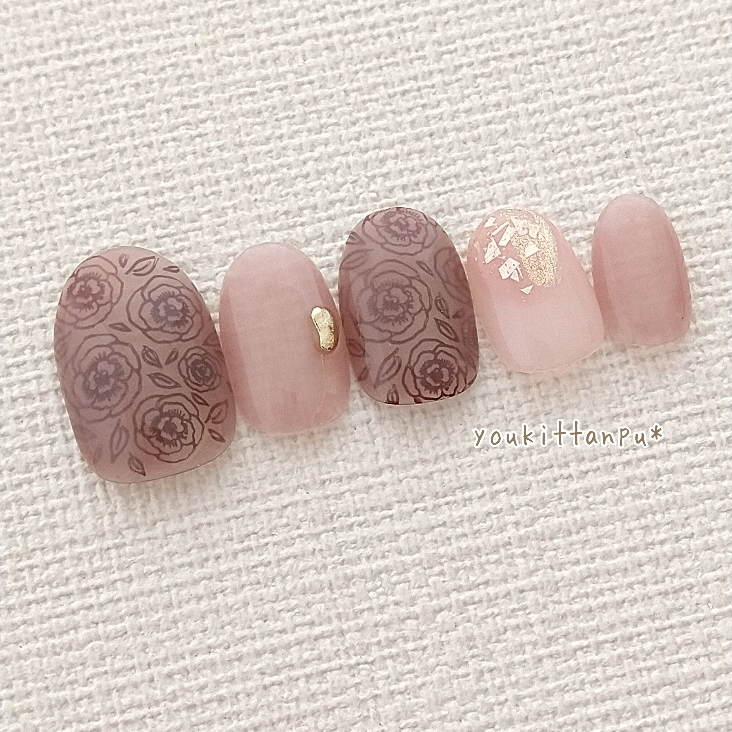 ネイルチップ ショコラフラワーニュアンスＢ＊つけ爪 ブライダル 結婚式 ウェディング 卒業式 入学式 上品 成人式