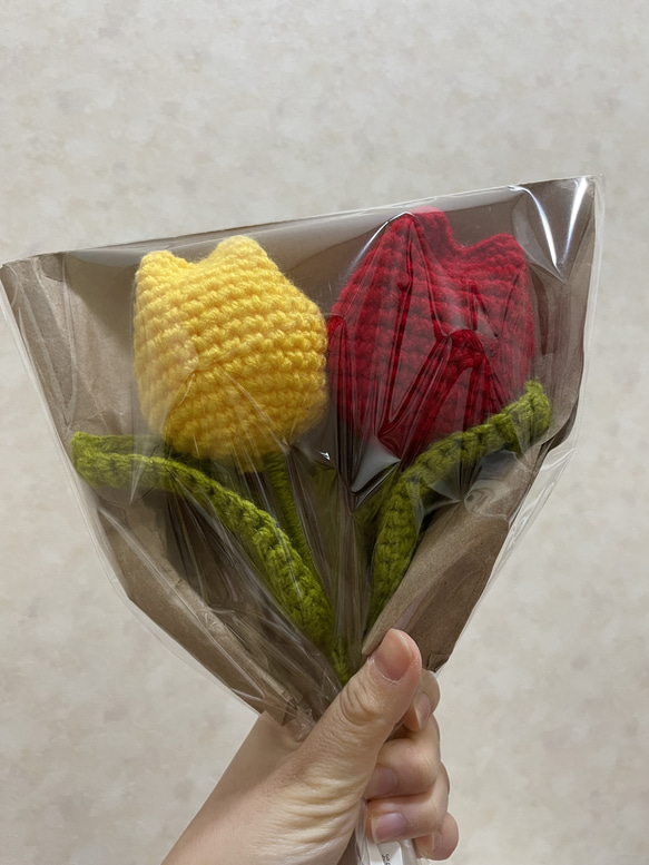 編みぐるみ　チューリップ　造花　ブーケ 1枚目の画像