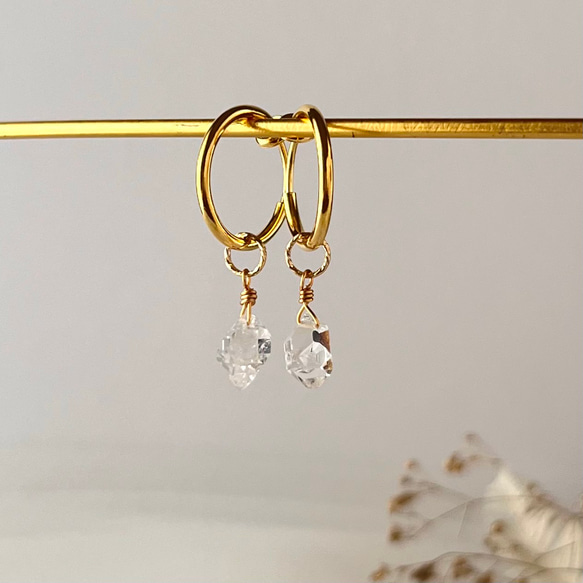 着せ替え自由自在♡ボリビア産アメトリン・淡水パール・ハーキマーダイヤモンドの耳飾り　ステンレス製 8枚目の画像