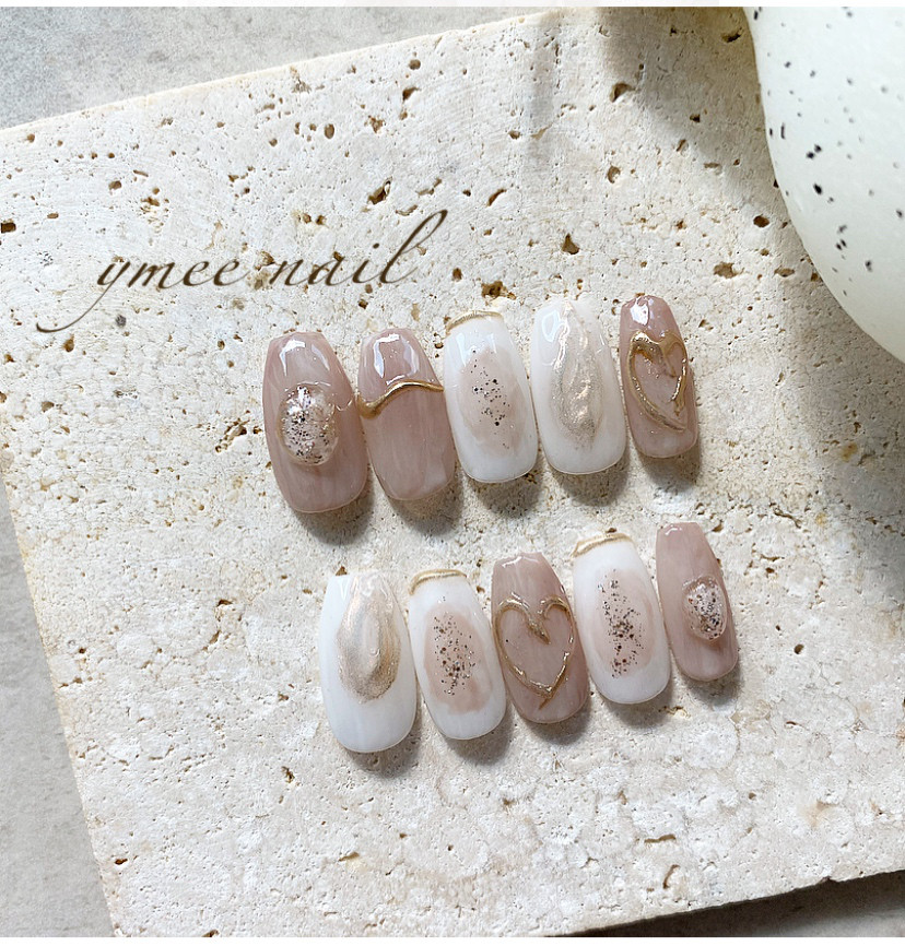 ネイルチップ　オーダー　受付！　 ラメ　ベージュ　ハート　ネイル ハートネイル(ベージュ) ネイルチップ（つけ爪） CHELSEA-nail