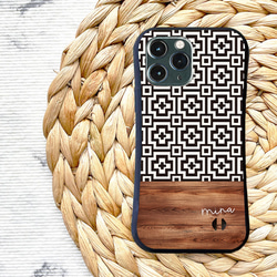 名入れ♪【耐衝撃グリップケース】BLACK MOSAIC & WOOD iPhone  スマホケース 3枚目の画像