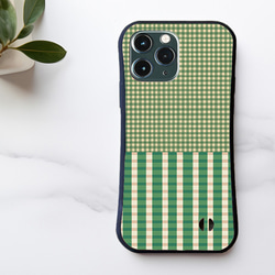 【耐衝撃グリップケース】GREEN CHECK iPhone  スマホケース　チェック柄 1枚目の画像