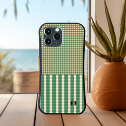 【耐衝撃グリップケース】GREEN CHECK iPhone  スマホケース　チェック柄 7枚目の画像