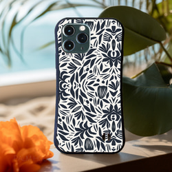 【耐衝撃グリップケース】BLACK WHITE HAWAIIAN iPhone  スマホケース 2枚目の画像