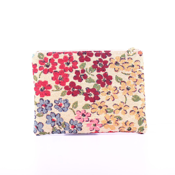 【ゴブラン織　colorful flowers】ポーチ(M)　化粧ポーチ　パスポートケース　サニタリーポーチ 6枚目の画像