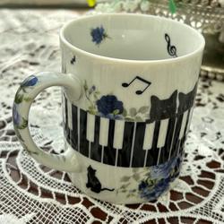 即納！クロネコブラザーズ＆ピアノ＆ブルーローズ･･･マグカップ♥ポーセラーツ 7枚目の画像