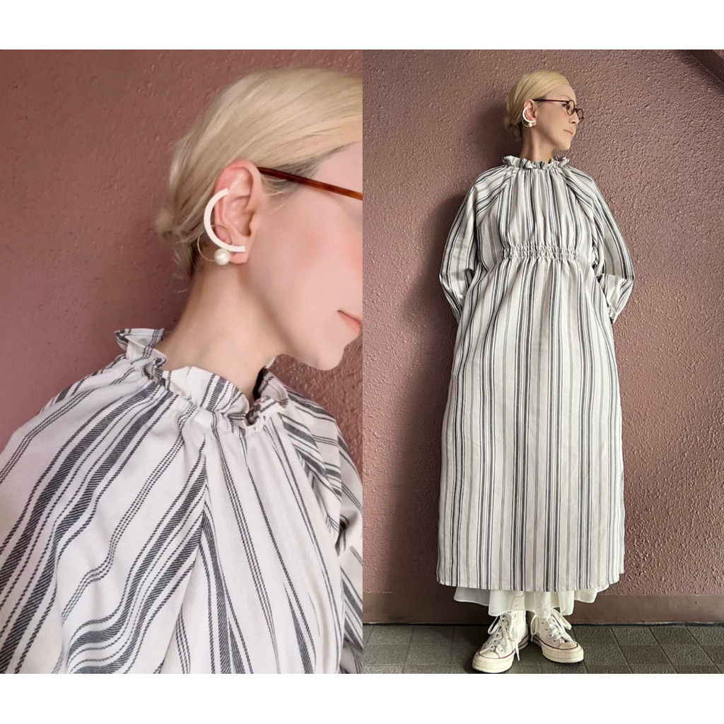 3種類の長さ選べる❤️RATA❤️大人ガーリー❤️ゆったりスモッグワンピース❤️ざっくりストライプ❤️上質コットンリネン