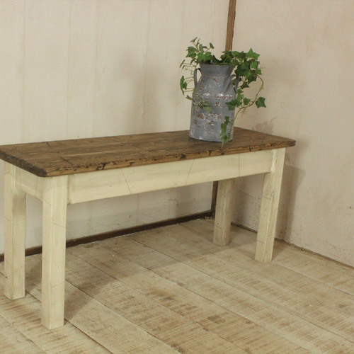 シャビーなカントリーベンチ90 アンティークホワイト ダメージ ソファ  