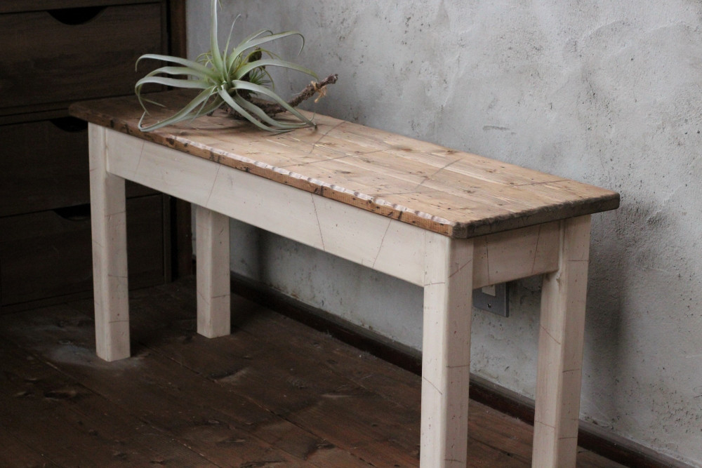 シャビーなカントリーベンチ90 アンティークホワイト ダメージ ソファ  