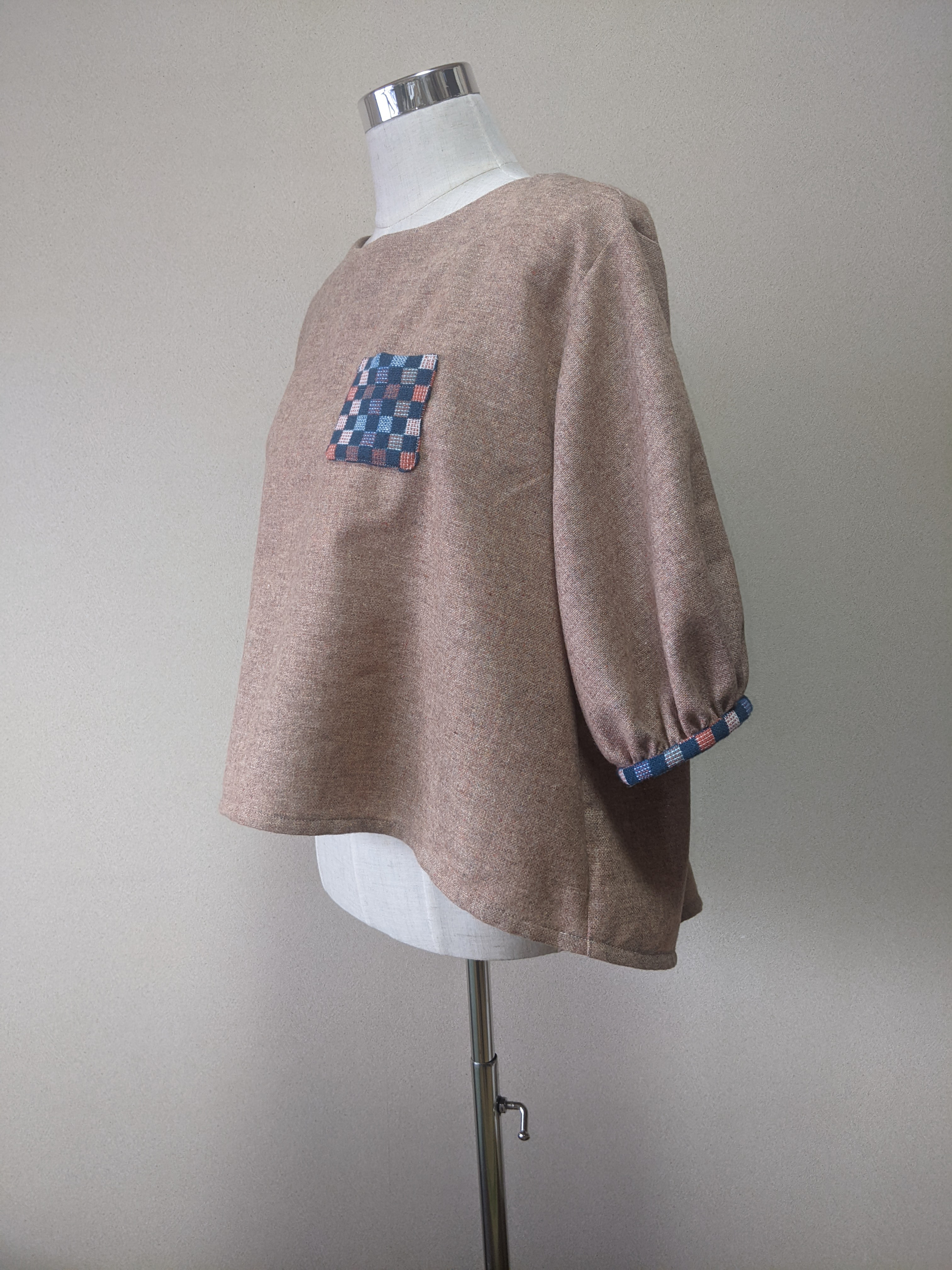 【ウール混ツイード】バルーン袖ブラウス