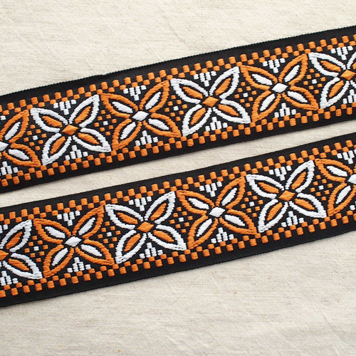 1m〜 インド刺繍リボン チロリアンテープテープ 黒オレンジ☆ブレード