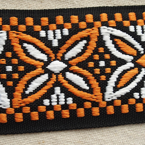 1m〜 インド刺繍リボン チロリアンテープテープ 黒オレンジ☆ブレード