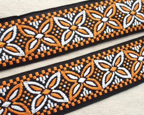 1m〜 インド刺繍リボン チロリアンテープテープ 黒オレンジ☆ブレード