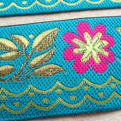 40cm チロリアンテープ お花 水色☆刺繍 エスニック 3枚目の画像