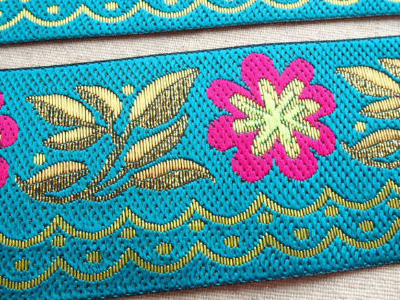 40cm チロリアンテープ お花 水色☆刺繍 エスニック 3枚目の画像