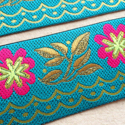 40cm チロリアンテープ お花 水色☆刺繍 エスニック 2枚目の画像